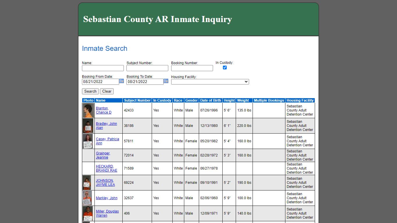 Inmate Search - Sebastian County, Arkansas